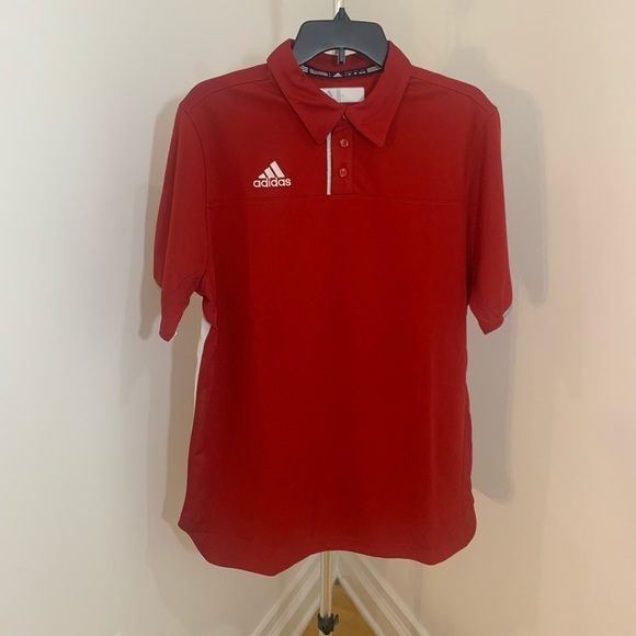New Adidas Mens Utility Polo Shirt Golf Top Red - Picture 2 of 13